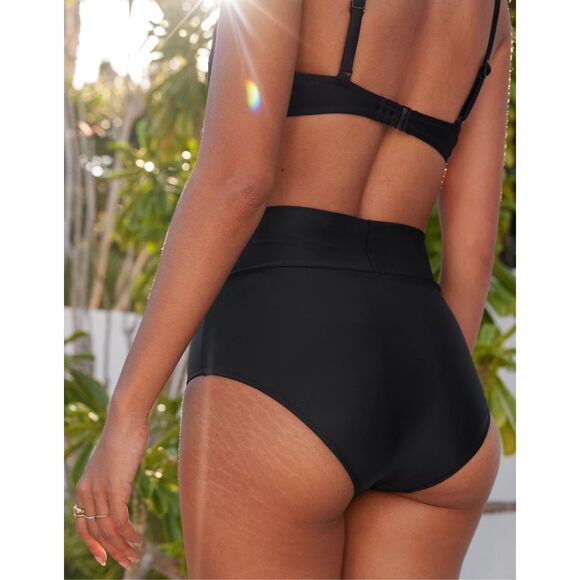 AERIE Women’s Black Crossover High Waisted Bikini Bottom Size Medium - Picture 2 of 6